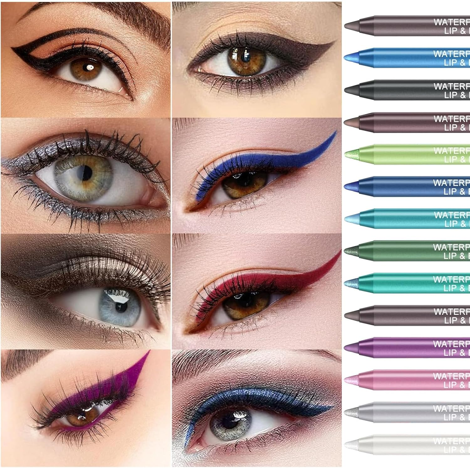 Tehttz 14 Colors Eyeliner Pen Set with Sharpener, Waterproof Eyeshadow Pencil Glitter Eye Liner for Women Matte Eyeshadow Stick Set Long Lasting Professional Eye Makeup Set