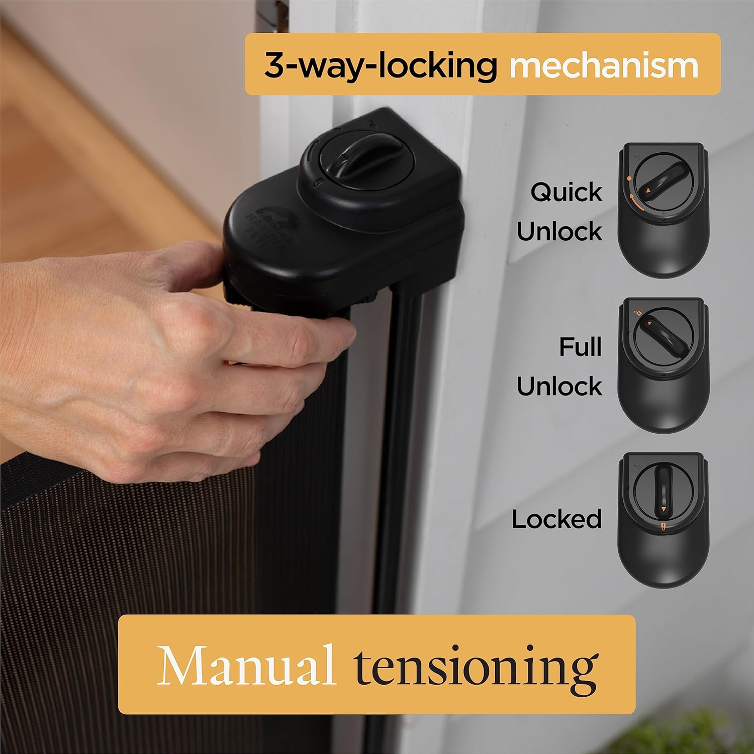 Hakuna Pets Indoor Outdoor Paw Proof Retractable Dog Gate, Extends 180Cm Wide X 93Cm Tall, Black image number 2