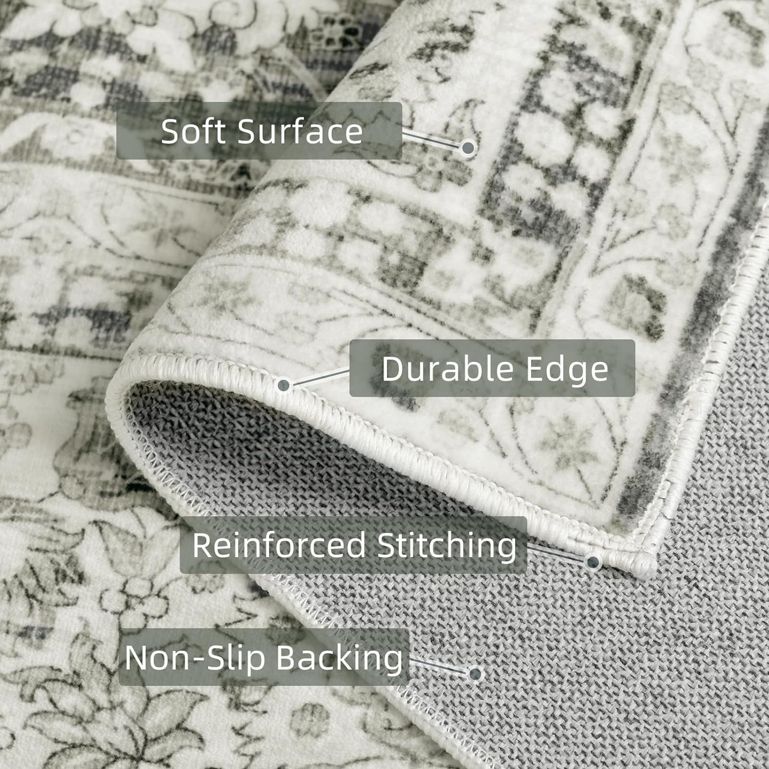 Area Rugs for Living Room Boho Large Area Rug Vintage Machine Washable Rugs Carpet Non-Slip Distressed Carpet Area Rugs Print Floor Rug Mat for Livingroom,Bedroom, Office (Creamgreen, 200X300CM) image number 5