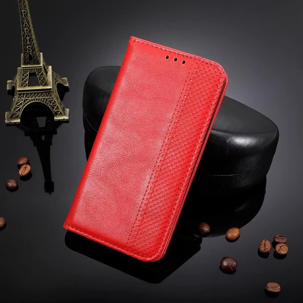 COMAKU Multifunctional TCL 505 Case, Wallet Phone Case with Built-In Card Slots - Red - Red image number 4