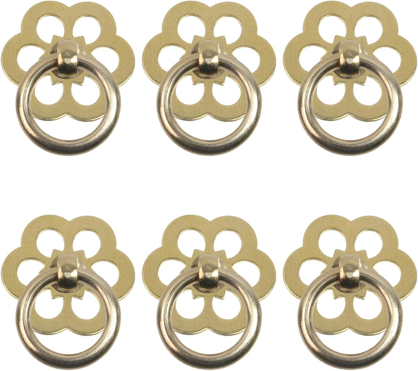 Geesatis 6 Pcs Bass Ring Pulls Cabinet Drawer Pull Handle Rings Brass Pulls Antique Handle Pull for Jewelry Case Box with Mounting Screws, 1.25 X 1 Inch