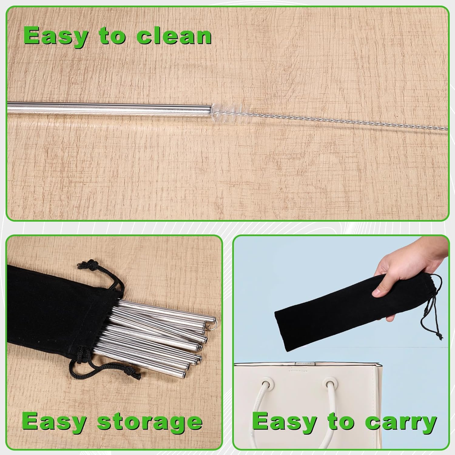 Stainless Steel Straws, 12 Pack Reusable Metal Straws, Drinking Straws 6 Straight 6 Bent with 2 Cleaning Brushes and Bag for Tumblers (Silver) image number 2