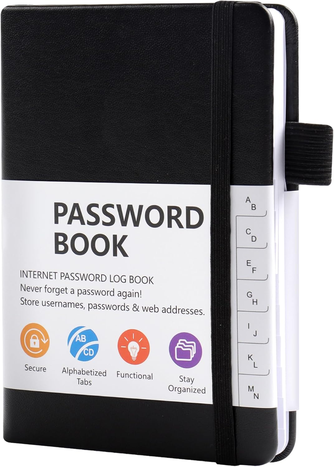 JUNART A6 Password Book,Internet Password Log Book with Alphabetical Tabs, Hardcover Address Book with Elastic Pen Loop(Green)