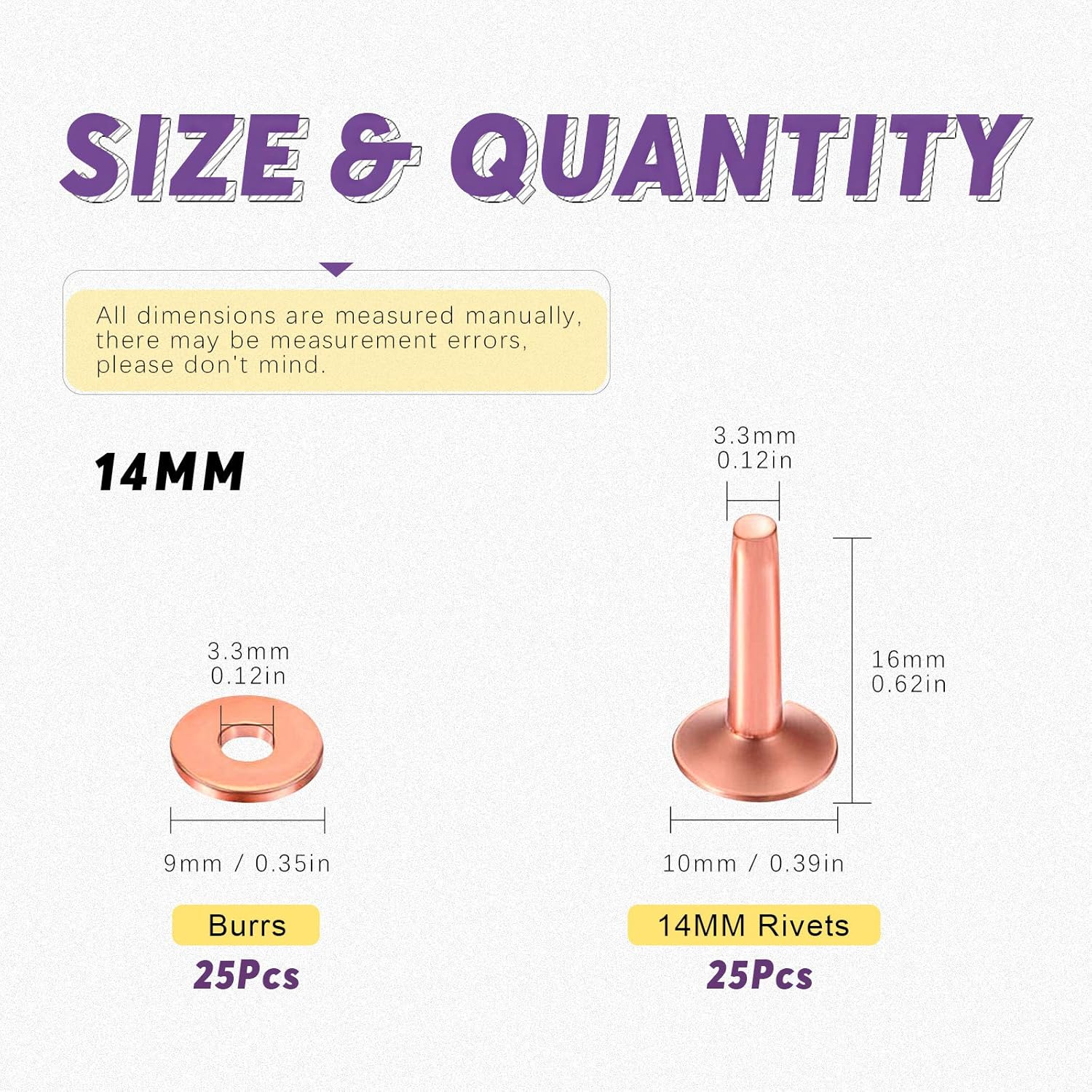 (10X3.3X14) - Swpeet 50Pcs 10 3.3 14Mm Copper Rivet and Burrs Assortment Kit, DIY Leather Kit for Belts Wallets Collars Leather Products Craft Makingbelts Wallets Collars Leather DIY Craft Supplies image number 6