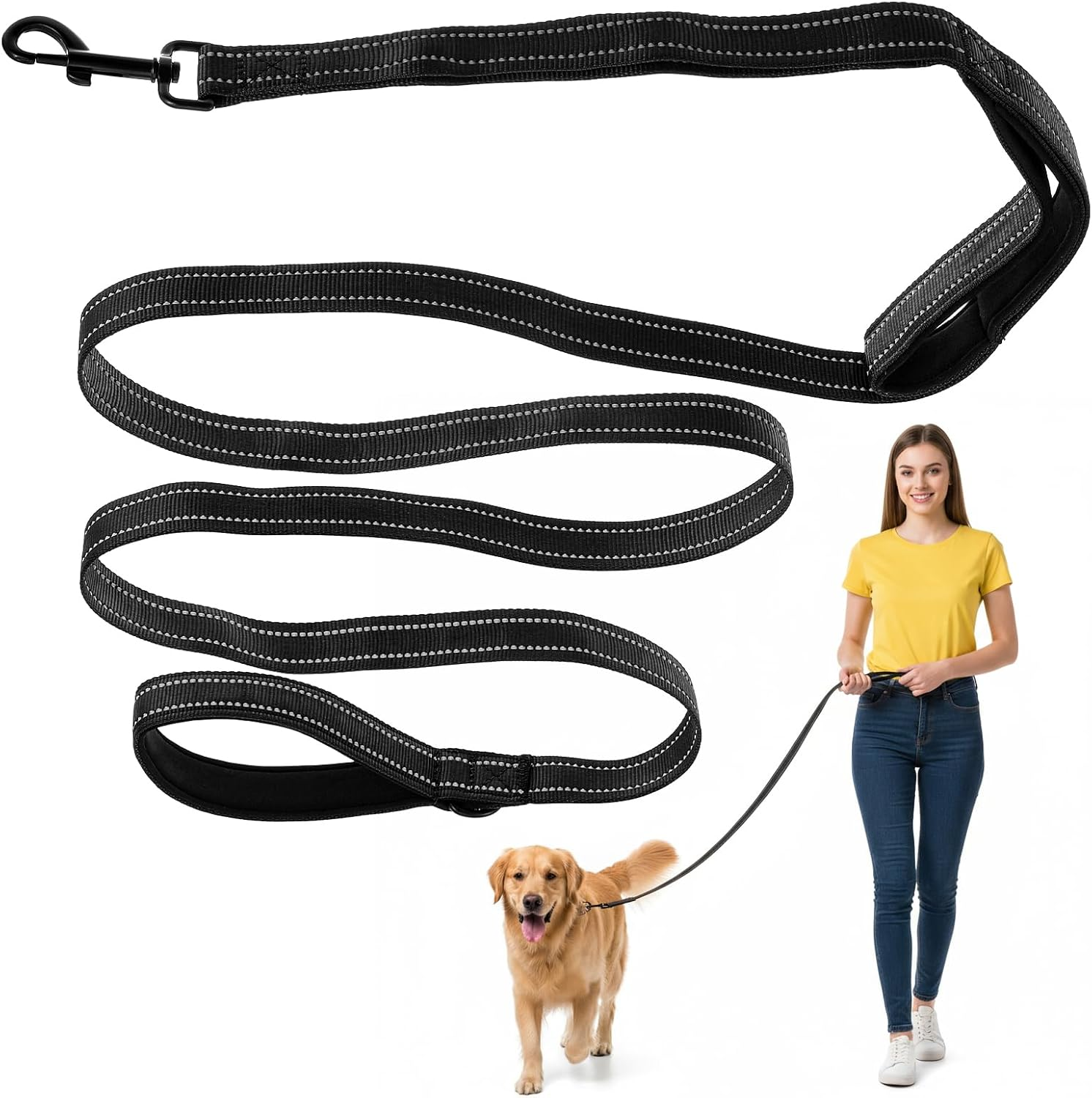 Crossbody Dog Leash Hands Free, 8.2Ft Adjustable Hands Free Dog Leash for Medium/Large Dogs, Explosion-Proof Handle & Waist Belt for Walking, Running, Training (Black) image number 1