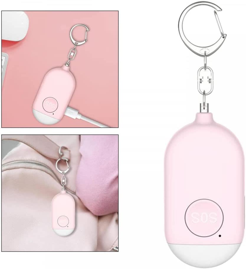 130Db Seniors SOS anti Rape Alarm Keychain Panic Emergency Alarm & LED Flashlight. USB Rechargeable or Women, Men, Kids, Elderly, and Joggers, Pink