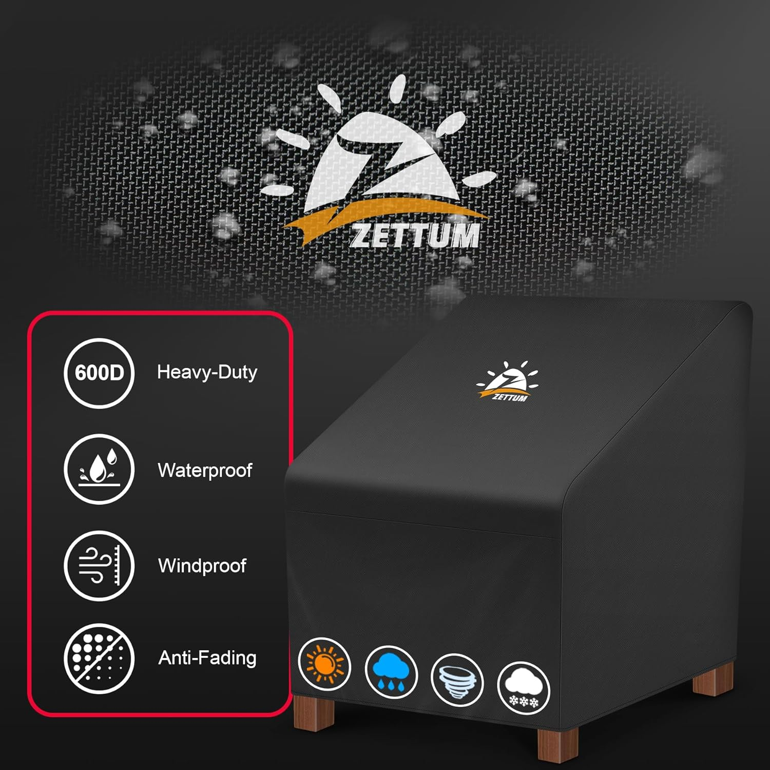 Zettum Patio Chair Covers 2 Pack - 600D Outdoor Chair Cover Waterproof & Heavy Duty, Lawn Lounge Furniture Cover for Wicker Chair, Swivel Chair, Rocking Chair, Single Sofa Chair - 32 X 38 X 36 Inch image number 6