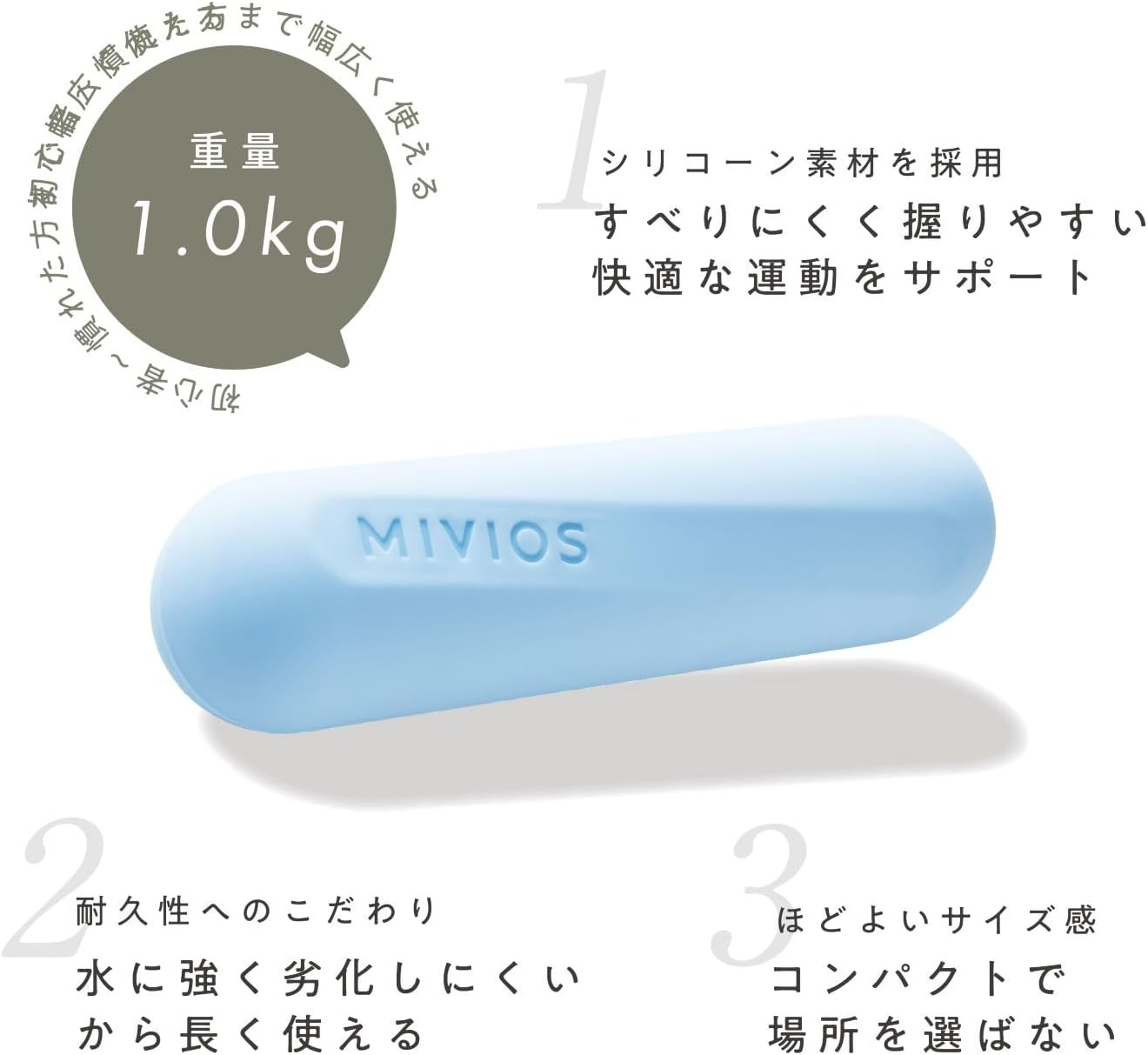 MIVIOS MVS502 Soft Dumbbell, 2.2 Lbs (1.0 Kg), 1 Piece, Non-Slip, Easy to Grip, Light Color, Compact, Diet, Shape-Up, Muscle Training, Rehabilitation, Grip Dumbbell, Ice Blue image number 1