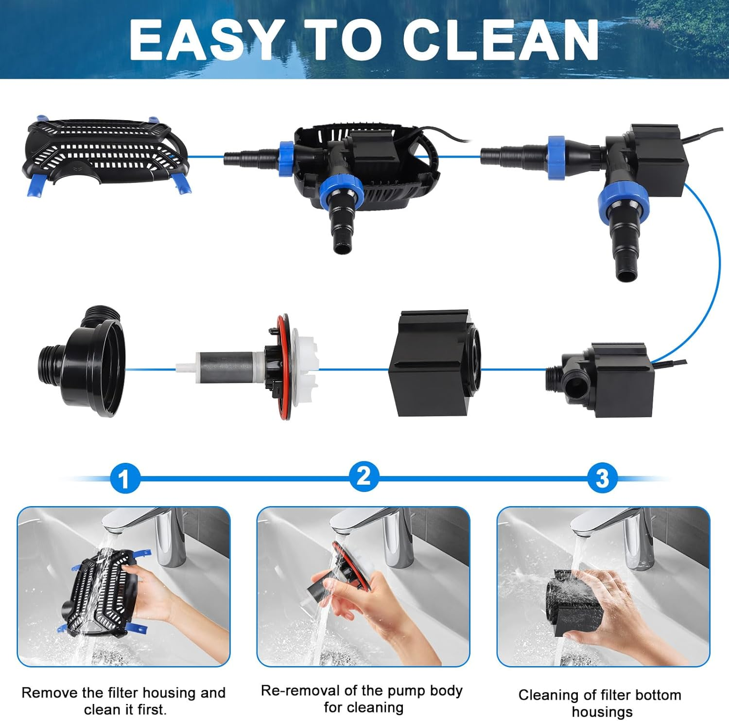 Super ECO Pond Pump 10W Max 3000L/H Outdoor Fountain Pump Aquarium Pump Submersible Pomp Fountain Water Pomp with Filter & Cable 10 M Saving Pump for Swimming Pools, Streams, Pond image number 4