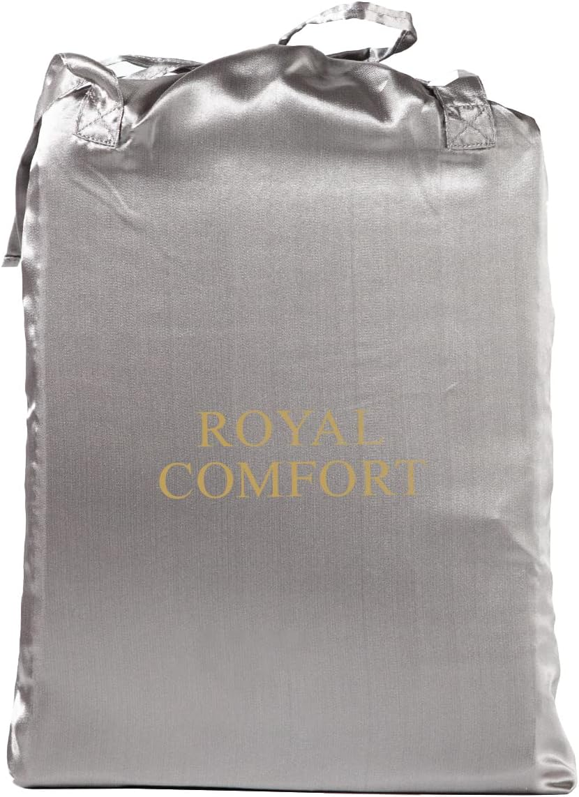 Royal Comfort Sheet Set Satin Polyester, Ultra Soft, Breathable, Silky Smooth, 1 X Fitted Sheet, 1 X Flat Sheet, 2 X Pillowcases(4 Pcs, King, Charcoal)