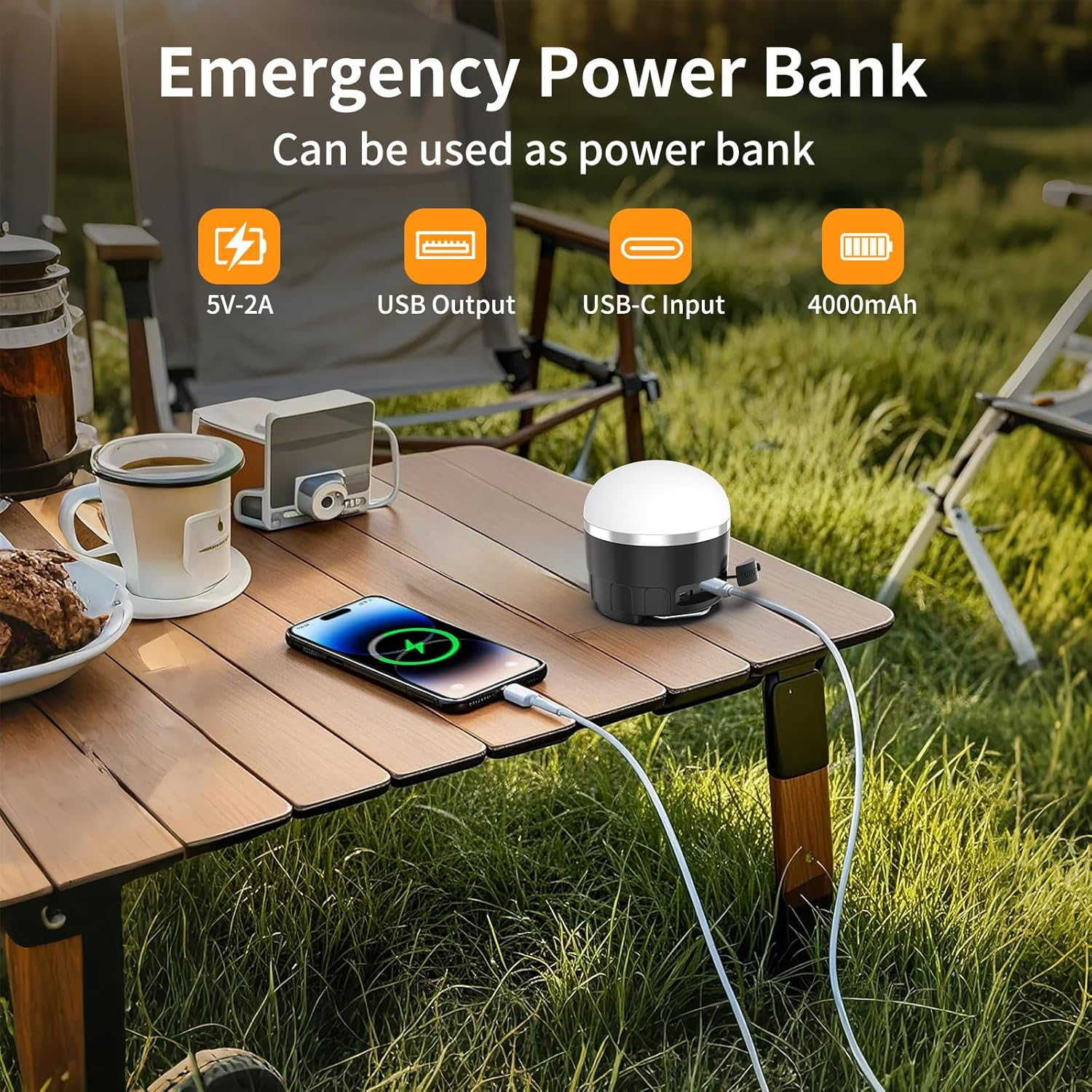 Phylosal LED Camping Lantern Rechargeable, 1000LM Portable Tent Light with 12 RGB Lighting Modes, Power Bank, Waterproof, Mini Flashlight with Magnetic Base for Emergency, Power Outages, Hiking, Home image number 5