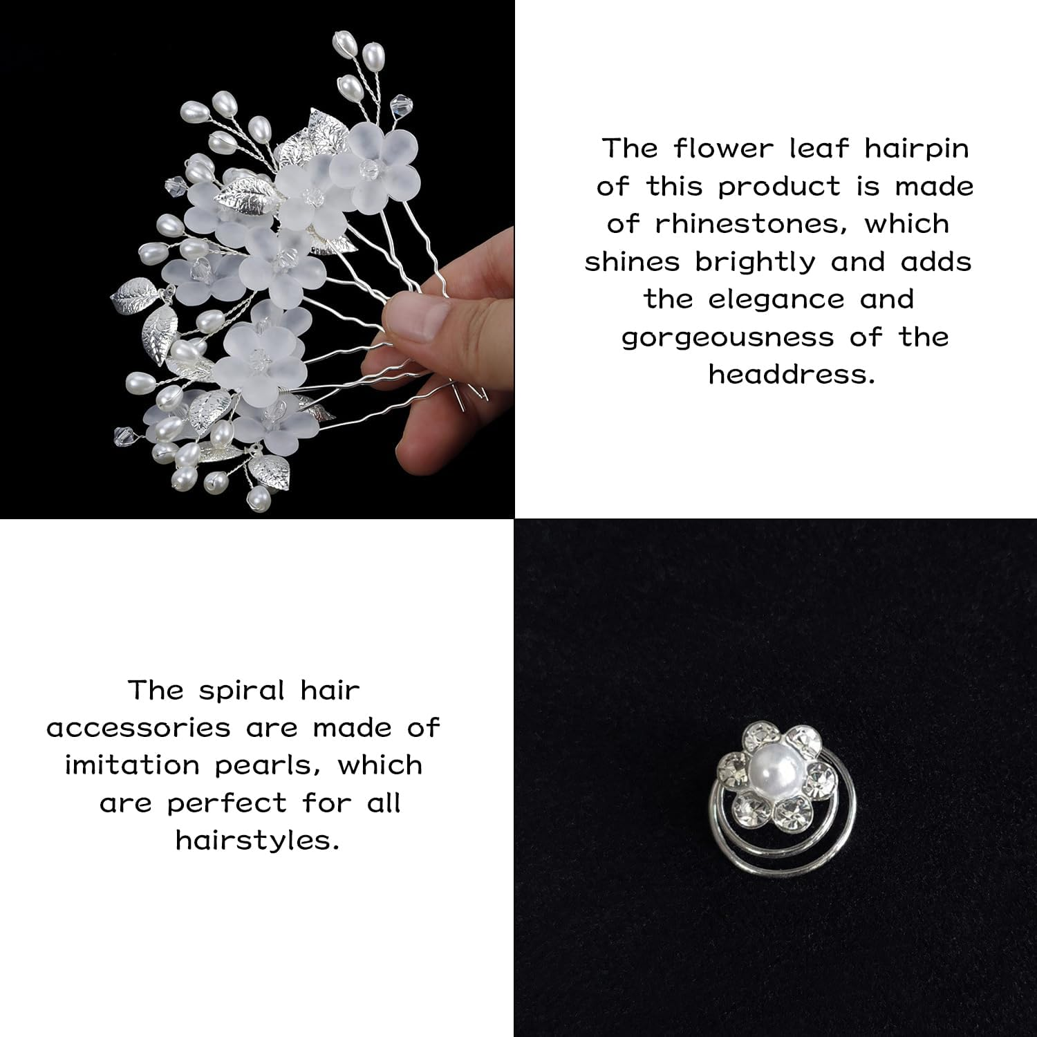 5 Pieces Flower and Leaf Hairpins, 12 Spiral Hair Accessories, Elee Hair Accessories, Hairstyle Decorations, Wedding Dressing Supplies. image number 5