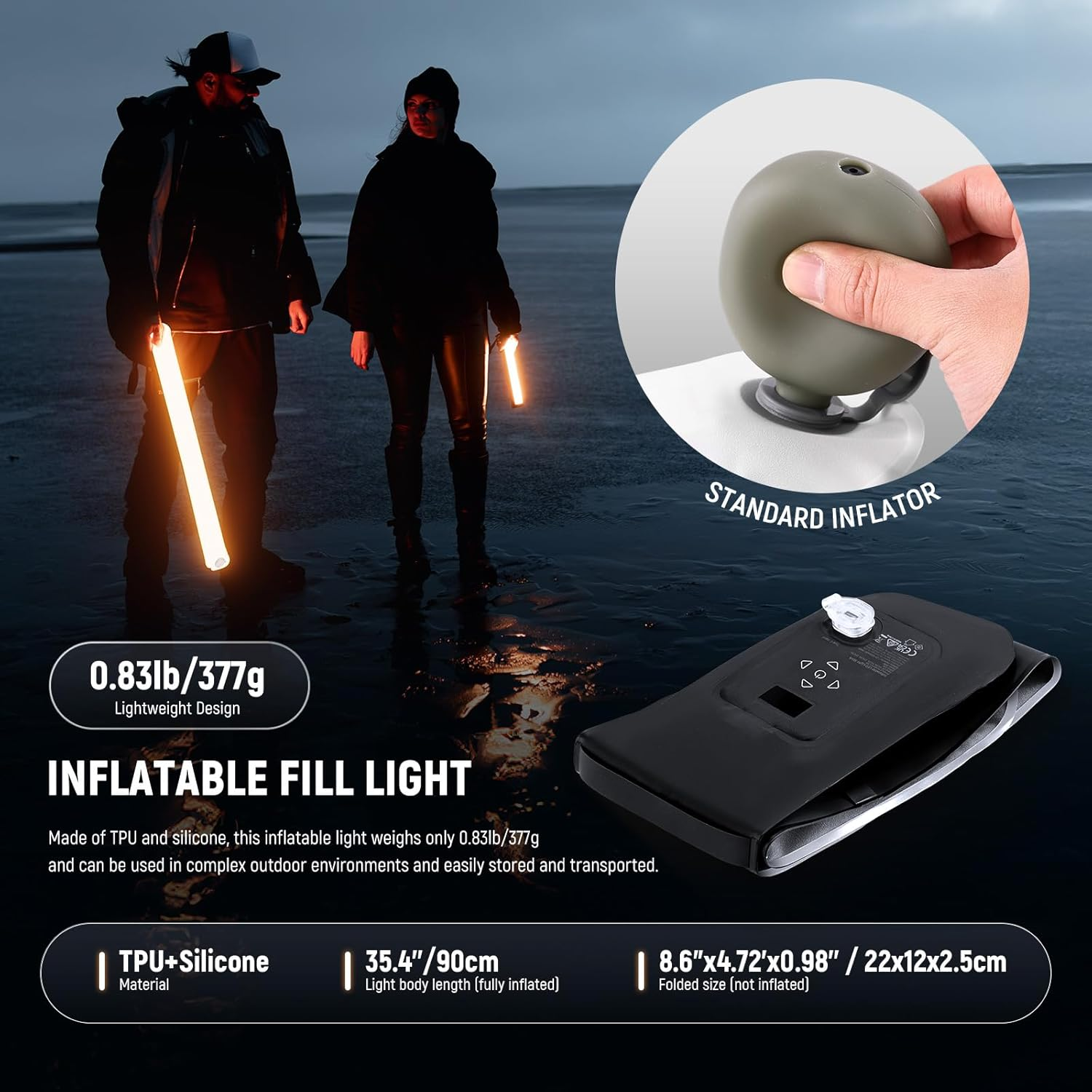 NEEWER Basics 30W Handheld RGB Fill Light 35.5"/90Cm, Portable Inflatable TPU Lighting 5000Mah Type C 45W In/30W Out, 3000Lux 17 Effects 2700-6500K CRI95 for Studio Photography Video Recording, GC30C image number 5