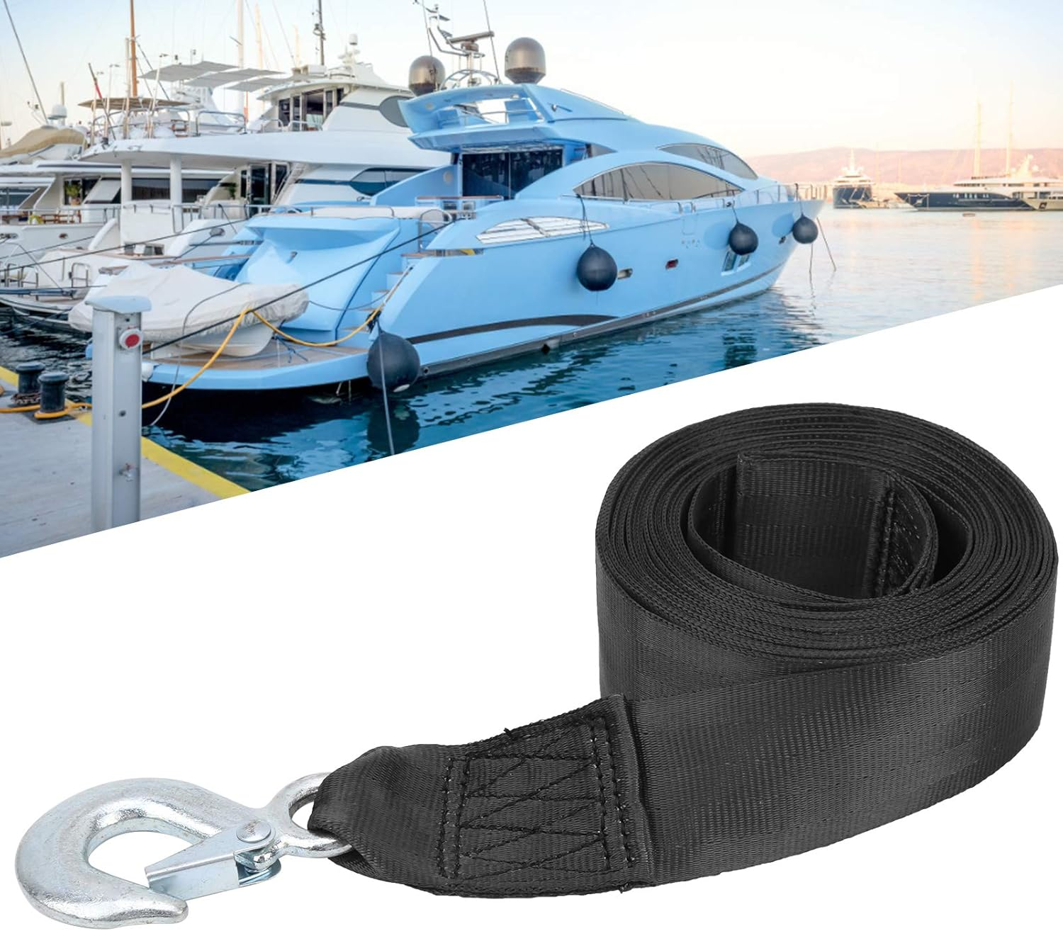 Heavy Duty 6M Marine Winch Strap, Boat Winch Strap with Hook, Professional Polyester Trailer for Boats image number 3