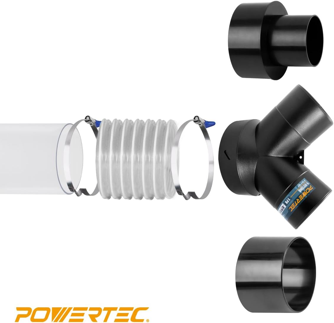 POWERTEC 70225 4 Inch Right Hand Keyed Bridge Hose Clamp, Thumb Screw Key Adjustable Stainless Steel Hose Clamps for Dust Collection, Dust Collector and Dryer Vent Hose, 5 Pack image number 4