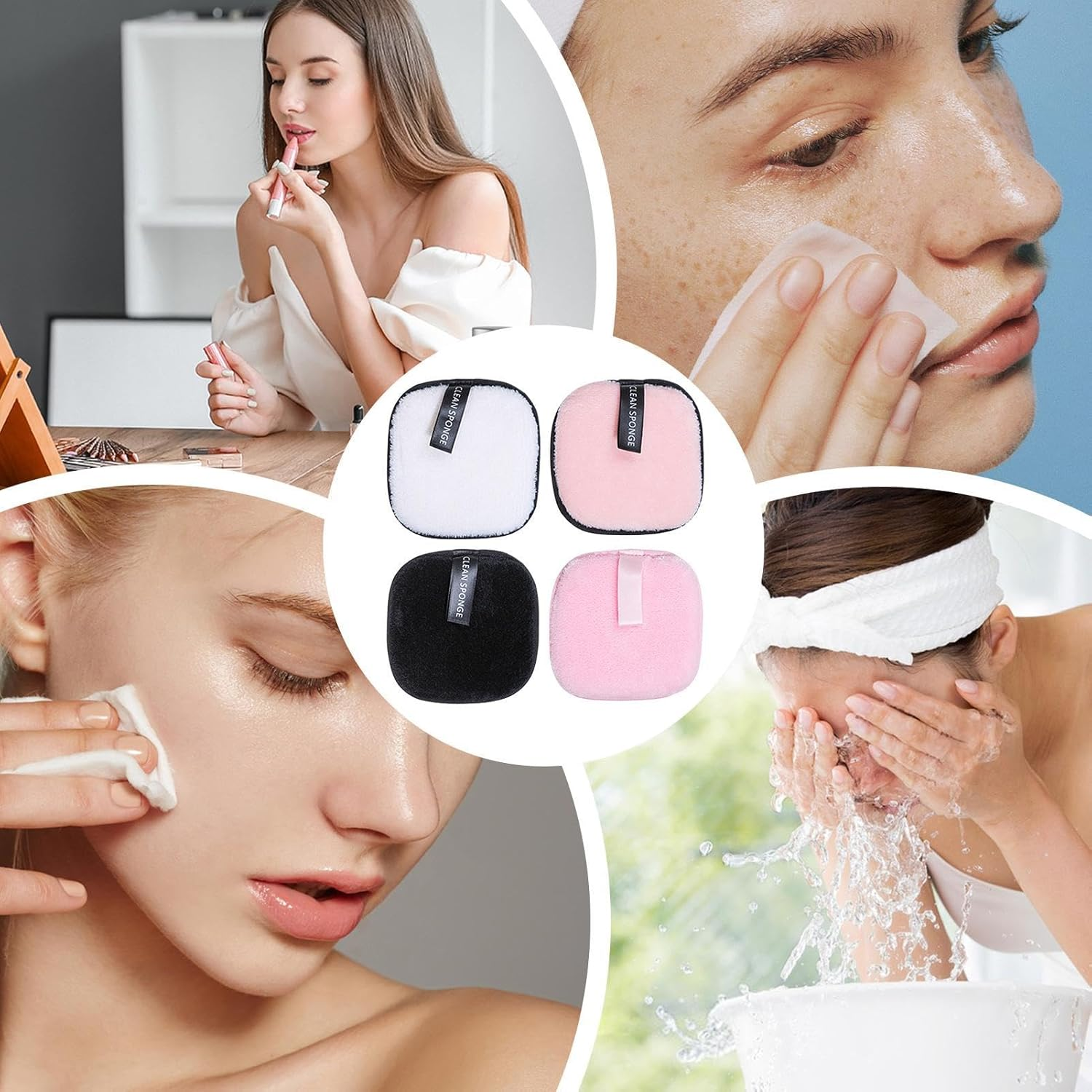 Multi-Purpose Makeup Remover Cloth - 4 Count Reusable Face Pads for Facial Cleansing | Washable Face Pads Rounds | Organic Reusable Makeup Remover Pads for Eyeshadow, Mascara, Lipstick image number 5