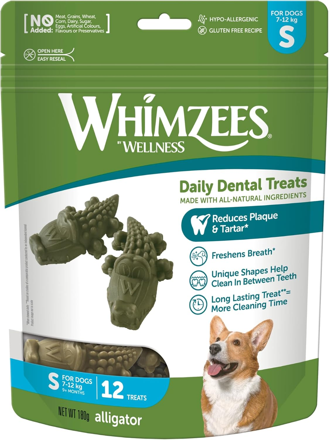 WHIMZEES Alligator Dental Dog Treats, Daily Bag, Small (7-12 Kg Dogs), Natural Daily Dental Chews (Pack of 12) image number 1