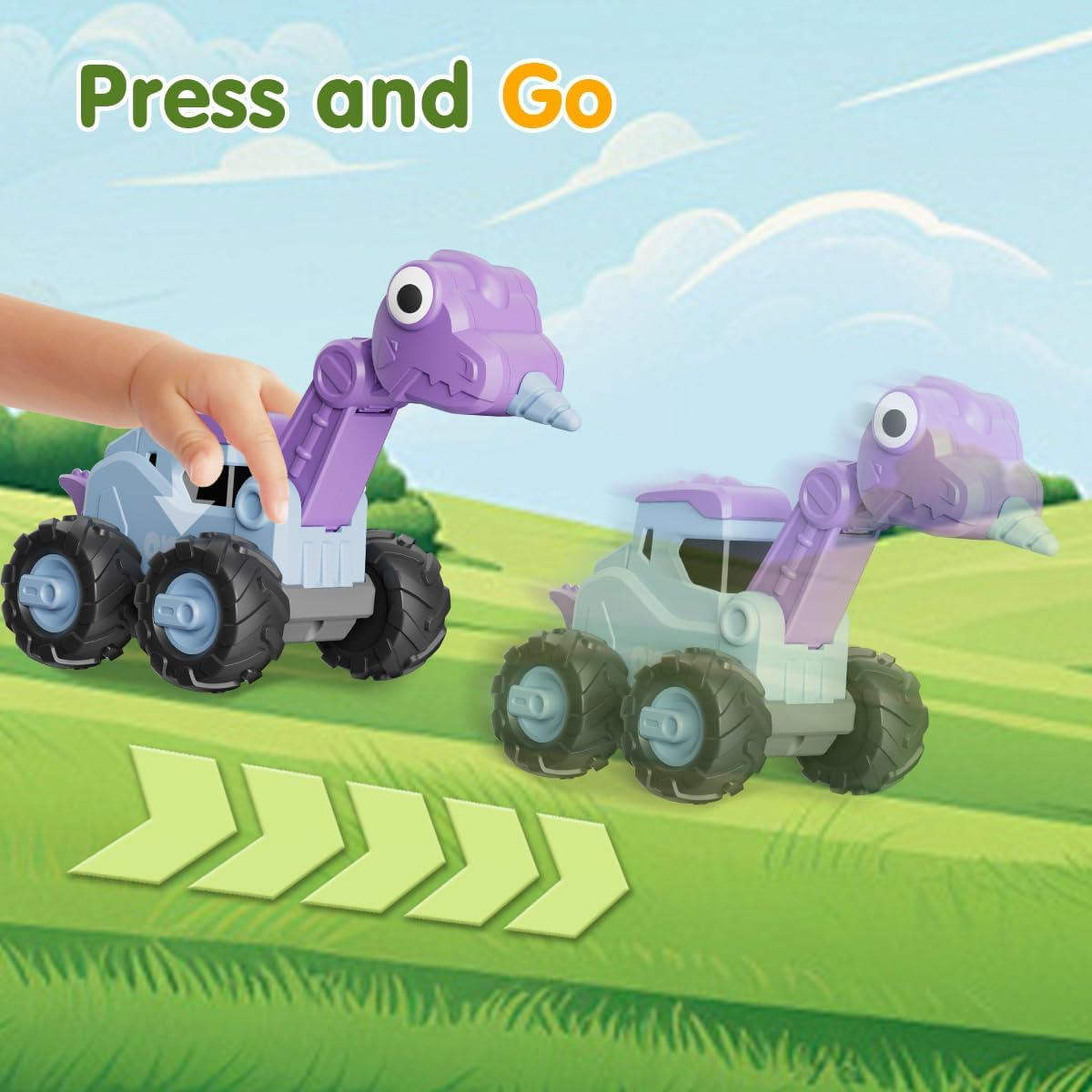 Kaekid Dinosaur Truck Toys for Toddlers, Press and Go Car Toys, Kids Construction Vehicles Playset, Infant Play Vehicle Set, Birthday Gift Toys for 18 Months + Boys Girls image number 6