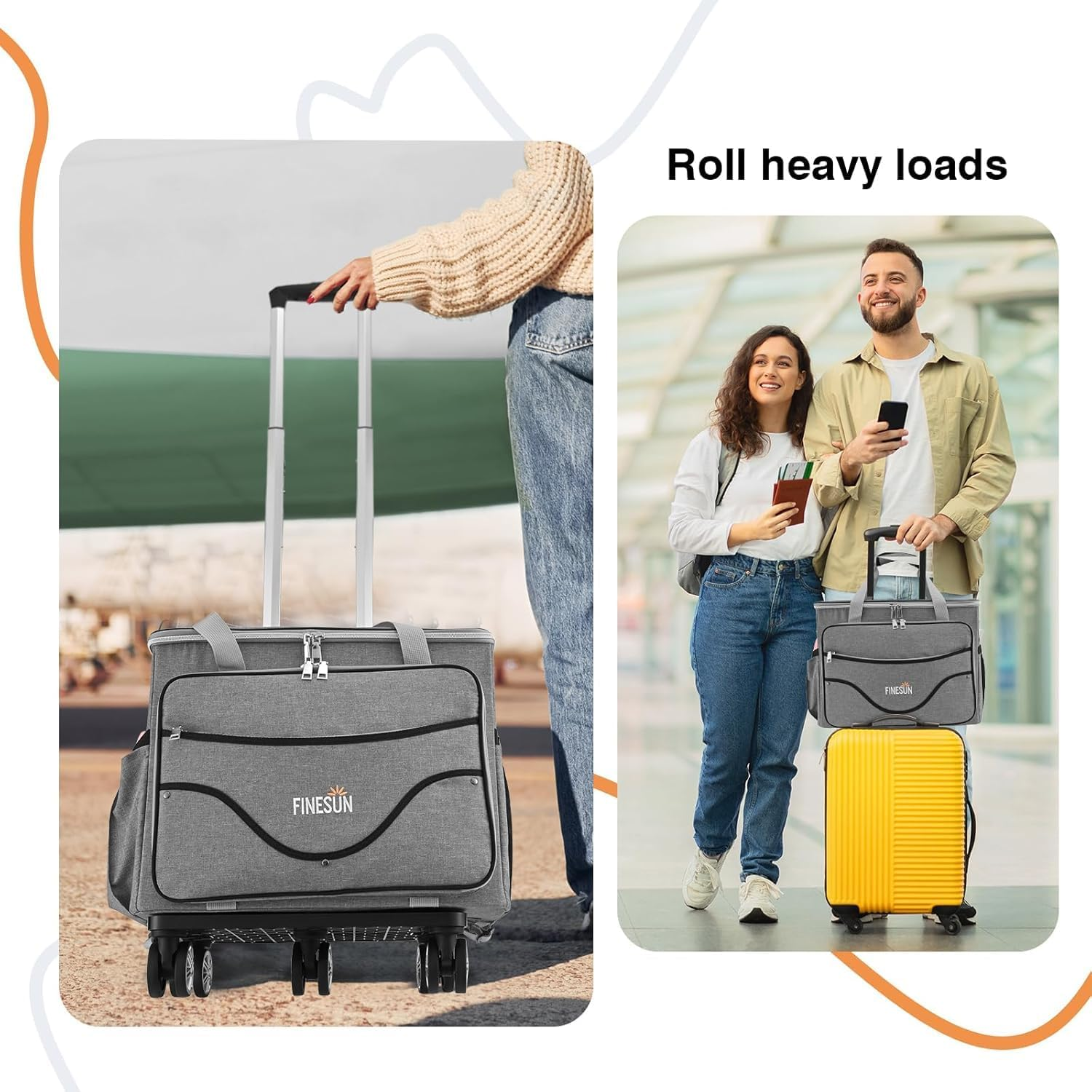 FINESUN Rolling Tote Bag for Women Teacher Bag Rolling Cart Briefcase with Wheels Carry on Wheeled Bag for Work,Office,Craft, Grey, One Size image number 2