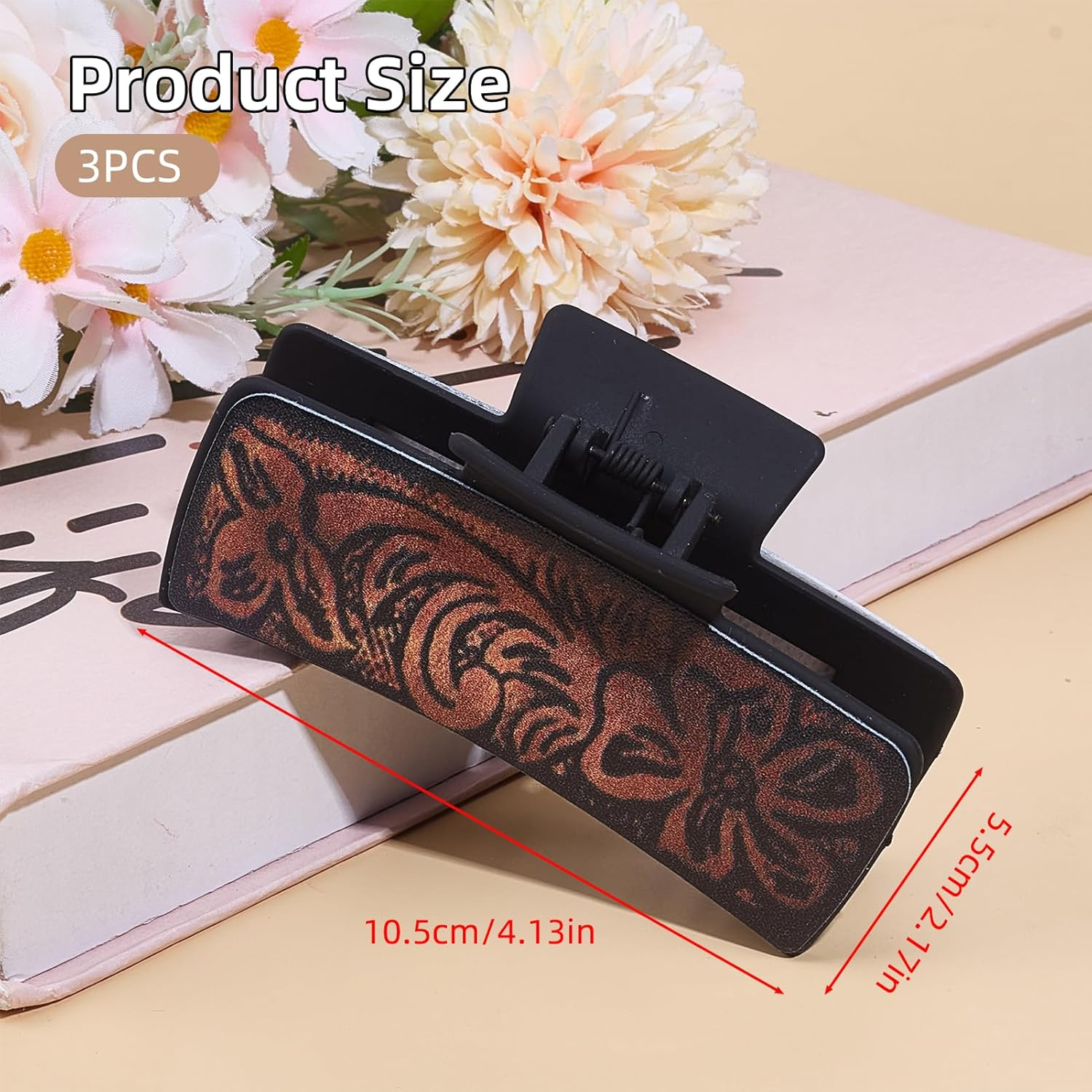 NICENEEDED 3 Pcs Western Hair Clips for Women, Large Cowhide Pattern Resin Claw Clips Cowgirl Aesthetic Hair Claw Clips, Hair Accessories Vintage Hairpin for Thick Thin Hair image number 2