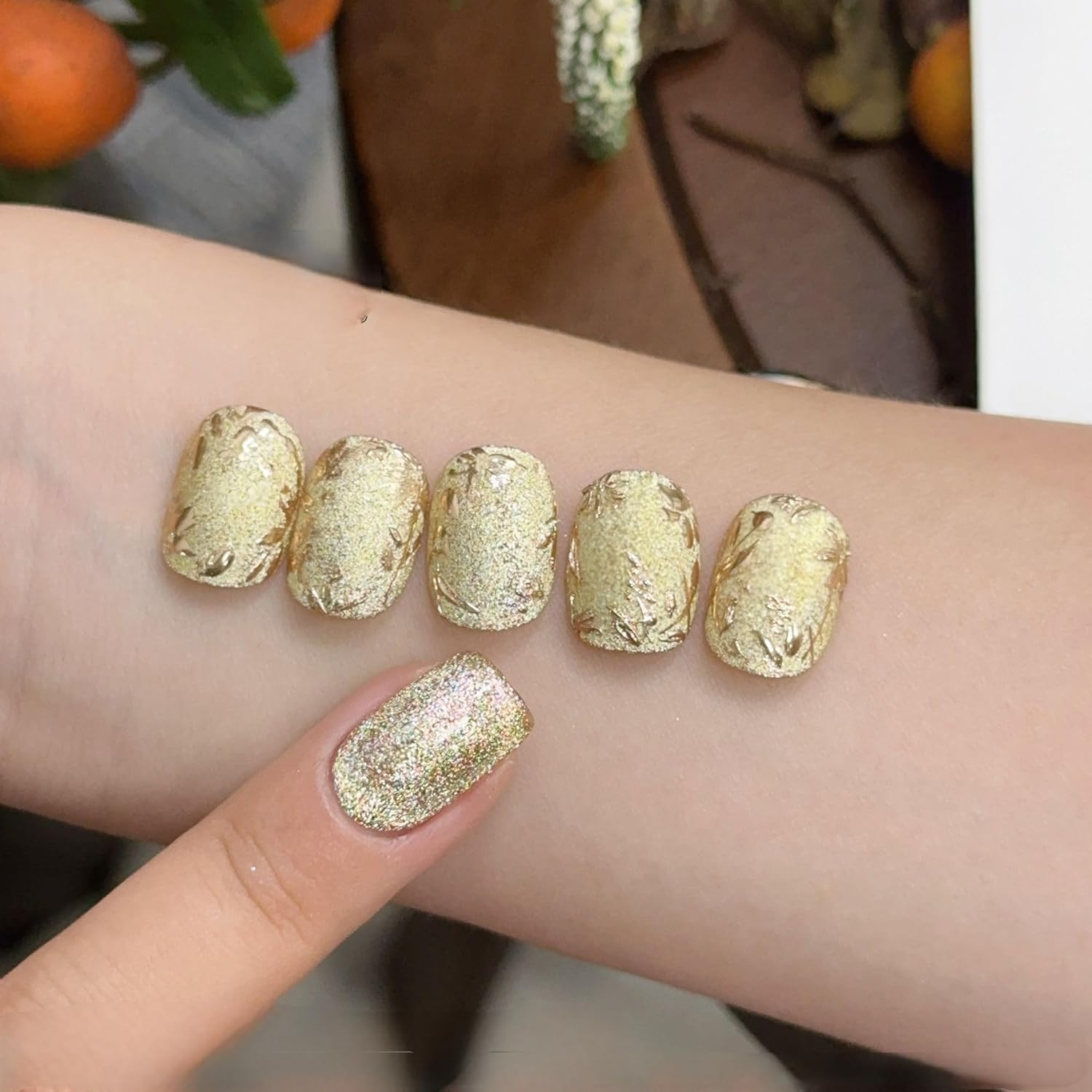 ADHERE Autumn Collection Series - 12Ml Cat Eye Gel Nail Polish 1Pc Gel Polish Soak off Holographic Magnetic Nail Polish for Nail Art Manicure Salon DIY at Home (Underwood Leaf)