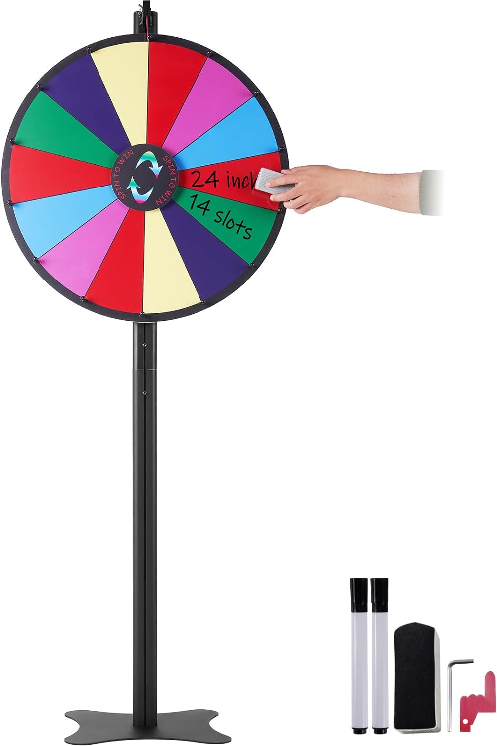 VEVOR 24 Inch Spinning Prize Wheel, 14 Slots Roulette Wheel, Customizable & Editable, Smooth Spinning, Exciting Atmosphere, Portable & Space-Saving, Complete Accessories, Ages All image number 4
