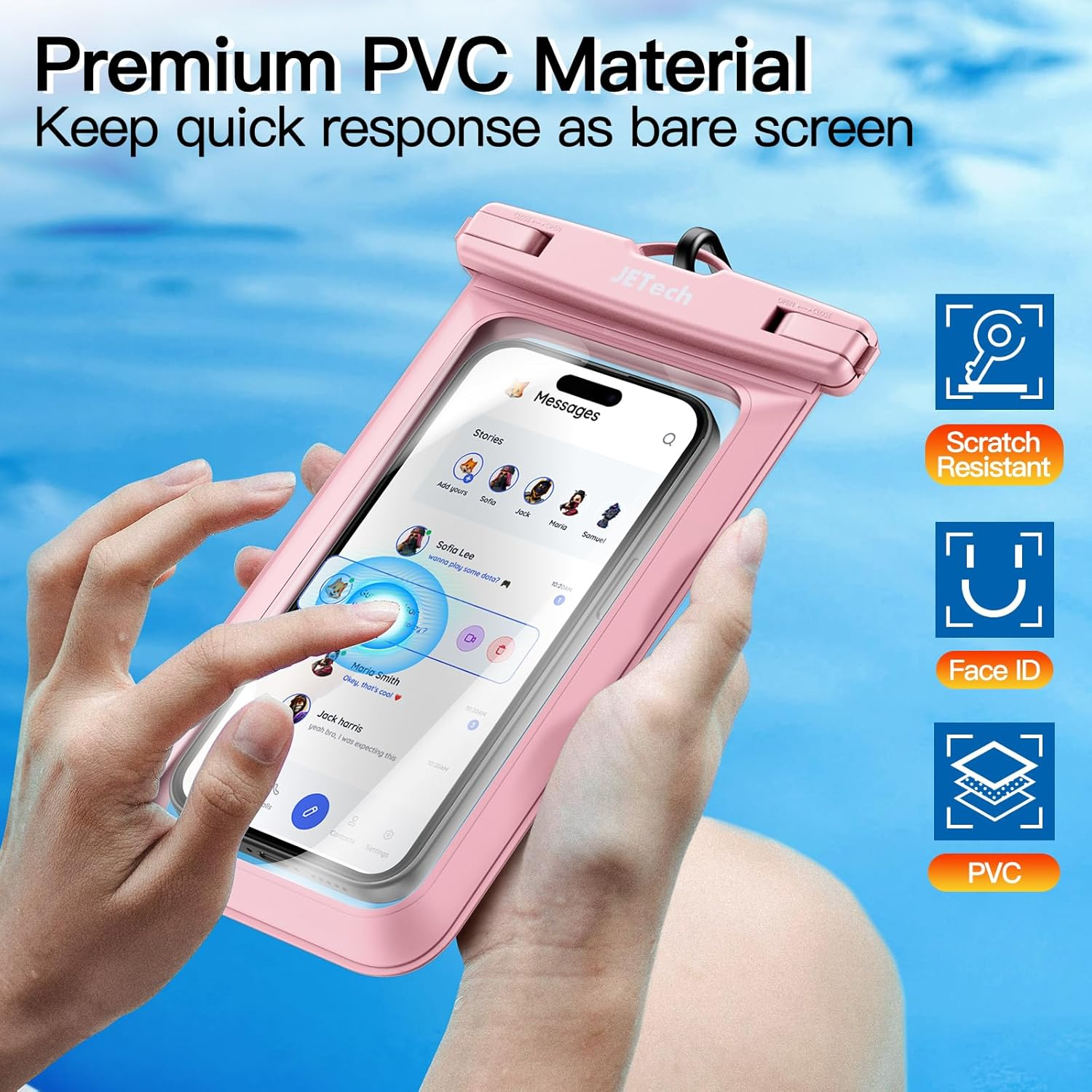 Jetech Waterproof Phone Pouch, 2 Pack Water Proof Case for Iphone 17 16E 16 15 14 Air Pro Max Plus, Galaxy S25 S24 Ultra, Pixel 10 Series and Others up to 7.2 Inch, IPX8 Dry Bag (Black+Pink) - Black+Clear image number 5