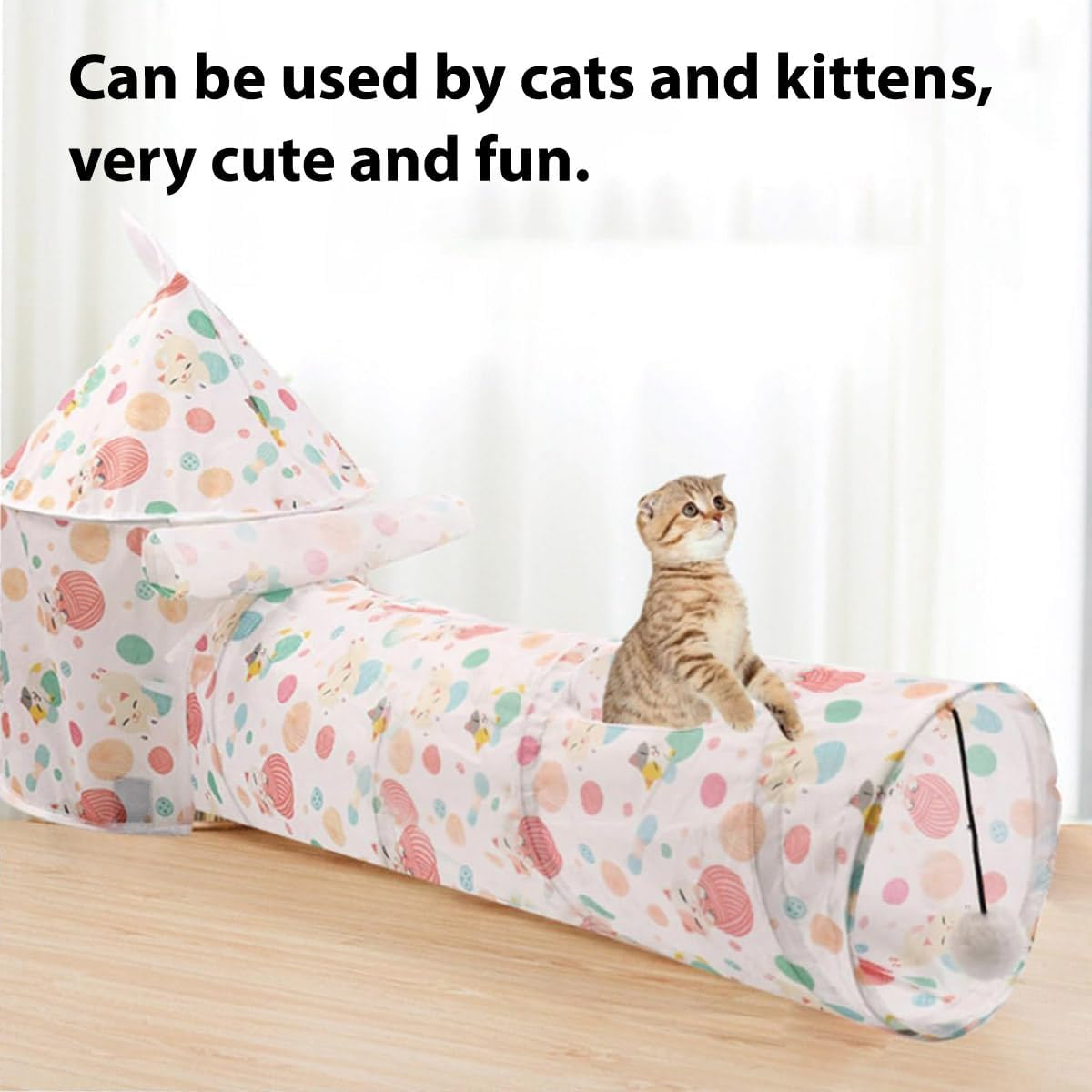 AIMALL Foldable Cat Tunnel and Tent Set 17.7X25.2 in Tent with 9.8X37In Tunnel Polyester Indoor Playhouse for Kittens Sleeping Crawling Drilling Interactive Cat Toy - Daisy image number 5