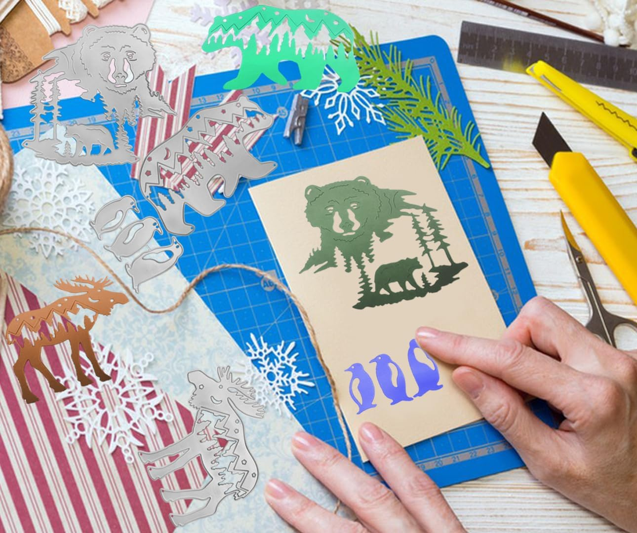 AFUNTA Cutting Dies for Card Making, Polar Bear Elk Christmas Metal Cutting Dies Wolf Penguins Card Making Accessories DIY Cutting Dies for Scrapbooking 4 Pieces image number 2