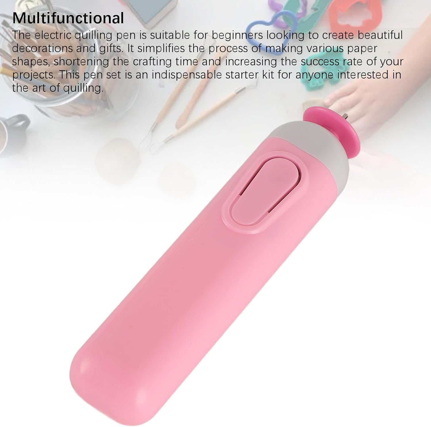 Quilling Slotted Tool Paper Rolling Electric Pen, Automated Paper Volume Curling Pen for General Quilling Paper Strips and Wider Paper Strips, for Paper Rolling Crafts (Pink) - Pink image number 5
