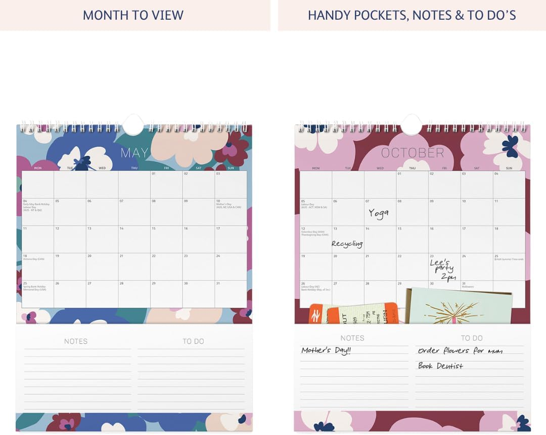 Busy B 2026 Busy Life Wall Calendar - Jan to Dec - Blue Graphic 2026 Calendar - with Month to View, 12 Monthly Storage Pockets, Space for Notes, to Do'S & Hanging Hook image number 1