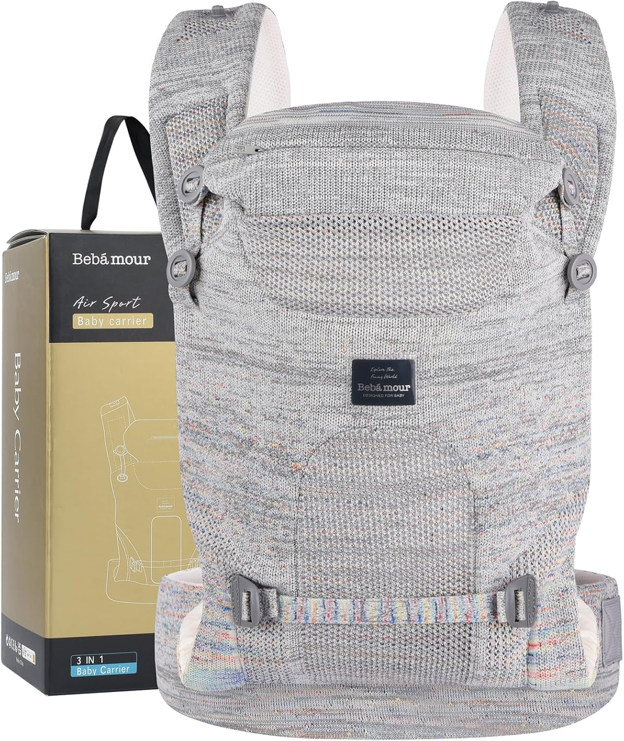 Bebamour Knit Baby Carrier Lightweight Baby Wrap Carrier 3-In-1 Baby Carrier Front and Back Carry (Grey)