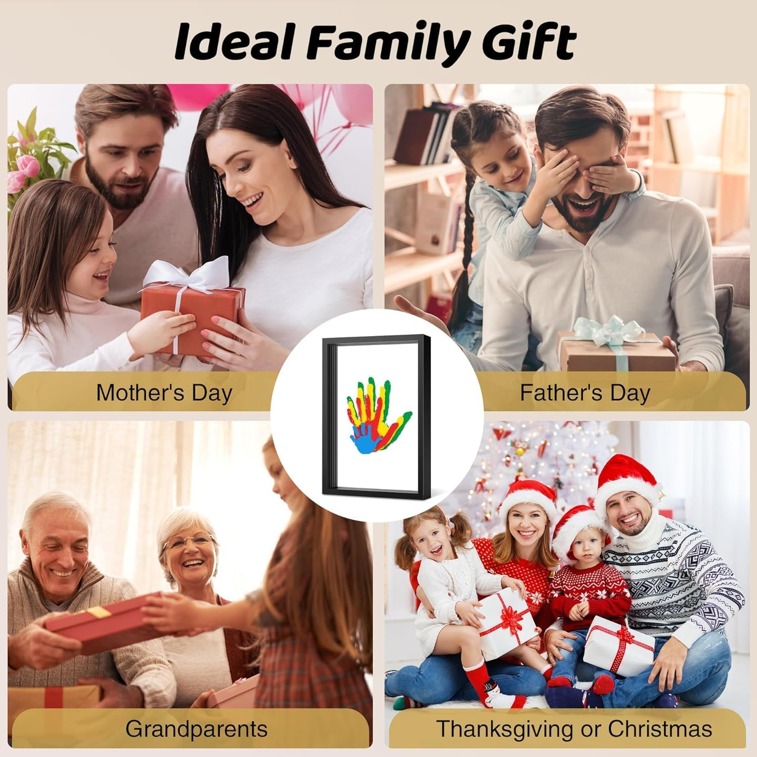 Family Handprint Kit for 4, DIY Craft Keepsake Frame with Clear Acrylic Boards, Adoption Gifts, Family Gifts for New Parents, New Mom, Father'S Day, Mother'S Day, Anniversary (Black)