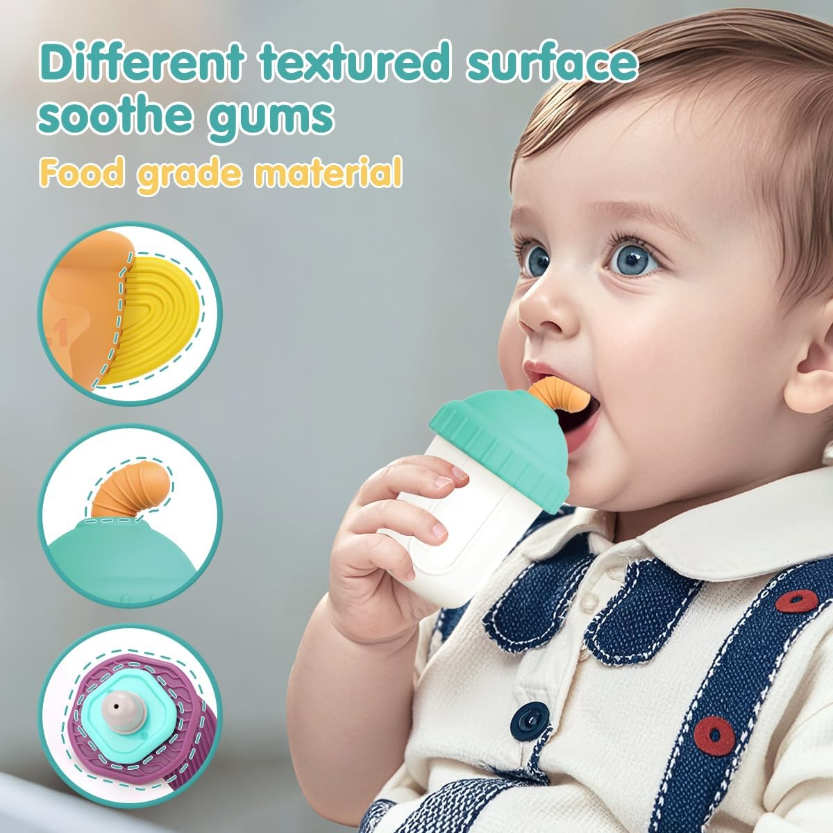 Kaekid Baby First Gym Rattle Set, Infant Dumbbell Weights Teething Rattles 3-6-12 Month, Babies Development Sensory Toys with Storage Box, Newborn Boys and Girls Birthday Gift