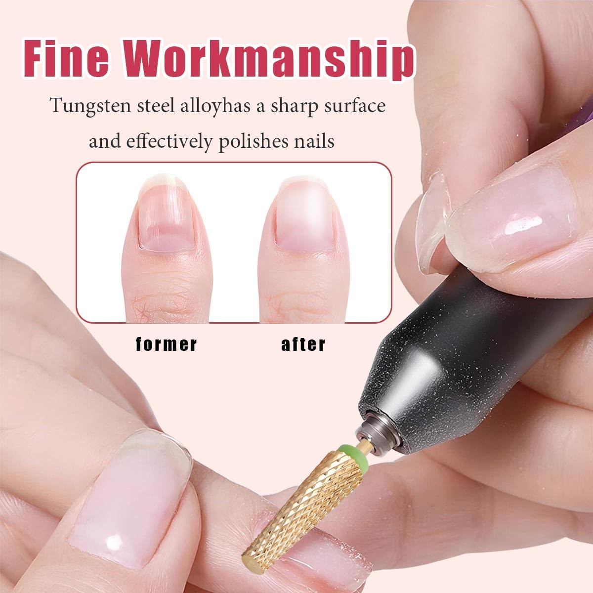 Evponk 4 Pcs Long Nail Drill Bits Set, Professional 3/32" Tungsten Steel Alloy Nail File Bits (M, C, F, XF) for Manicure, Pedicure, Salon & Home Use image number 6