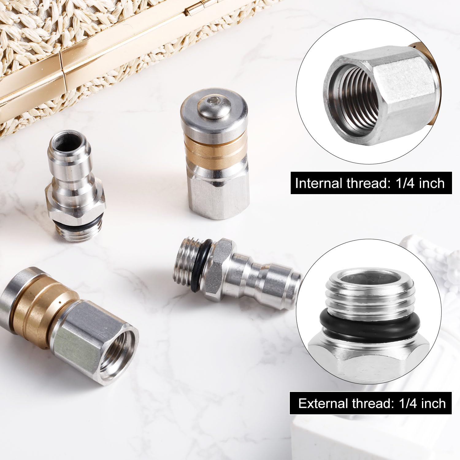 4Pcs Sewer Jetter Nozzle Set, Stainless Steel Jetter Nozzle for Pressure Washer Drain Jet Hose Tips with 1/4" NPT Quick Connector Rotating Button Nose Sewer Jet Nozzle Cleaning Tool 5000 PSI image number 1