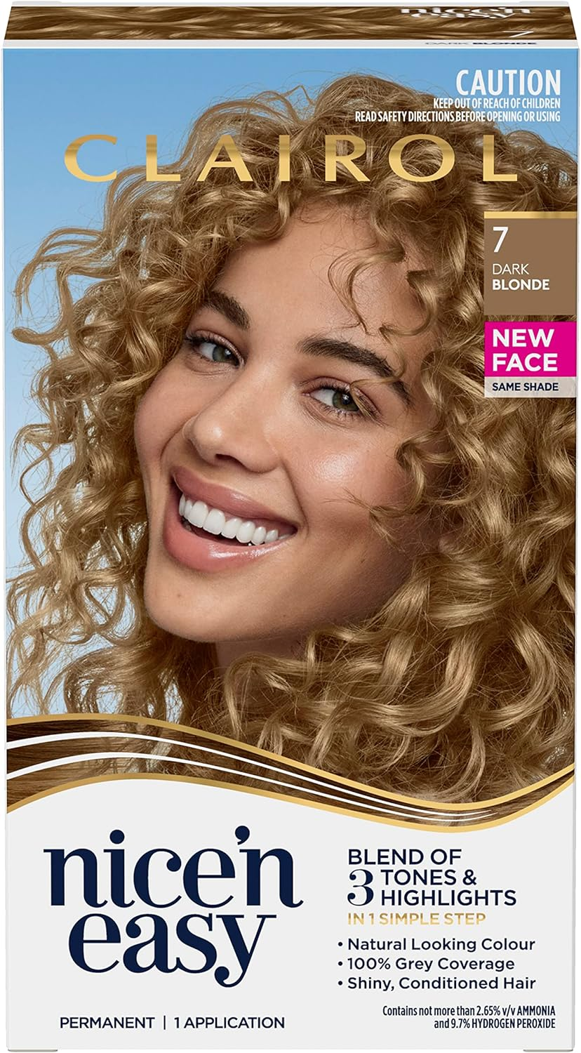 Clairol Nice 'N Easy Permanent Hair Colour 7 Natural Dark Blonde, 100% Grey Coverage, Natural Looking Hair Colour