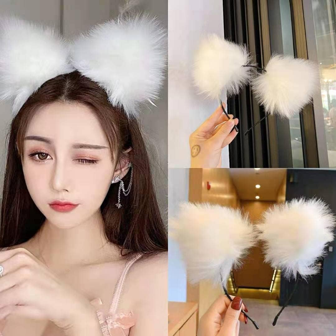 Light up Headbands LED Cat Ears Headband Faux Fur Hair Hoop Cute Colored Light for Xmas Party Cosplay Halloween Birthday image number 5