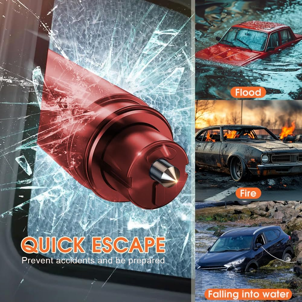 2PCS Car Glass Breaker with Seatbelt Cutter, Portable 2-In-1 Safe Hammer Car Window Breaker under Water, Functional Auto Glass Breaker, Emergency Window Breaking Tool Car Escape Tools (Red) image number 5