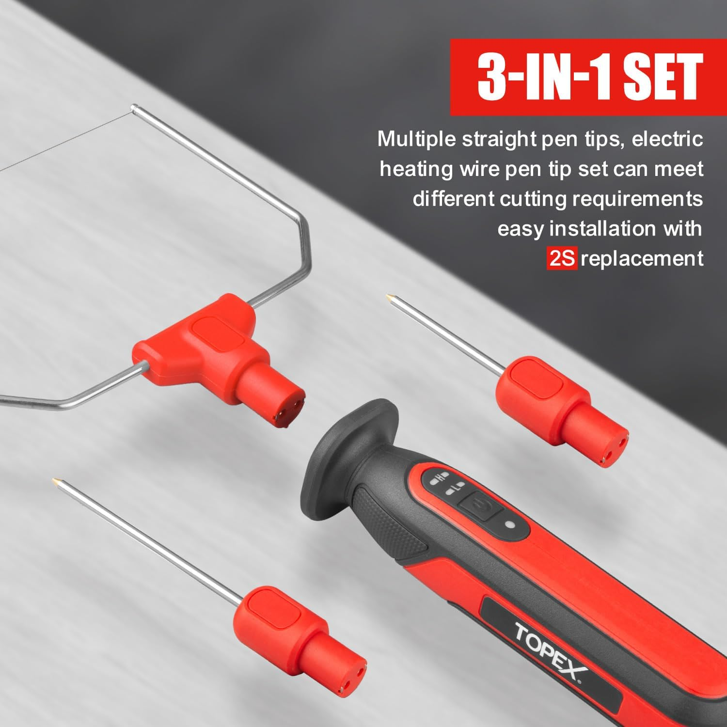 TOPEX 4V 3-IN-1 Cordless Foam Cutter, Li-Ion Hot Knife Engraving Kit, Electric Styrofoam Polystyrene Cutting Tool Set with High and Low Temperature Mode, LED Light for Crafting, DIY and Foam Projects image number 6