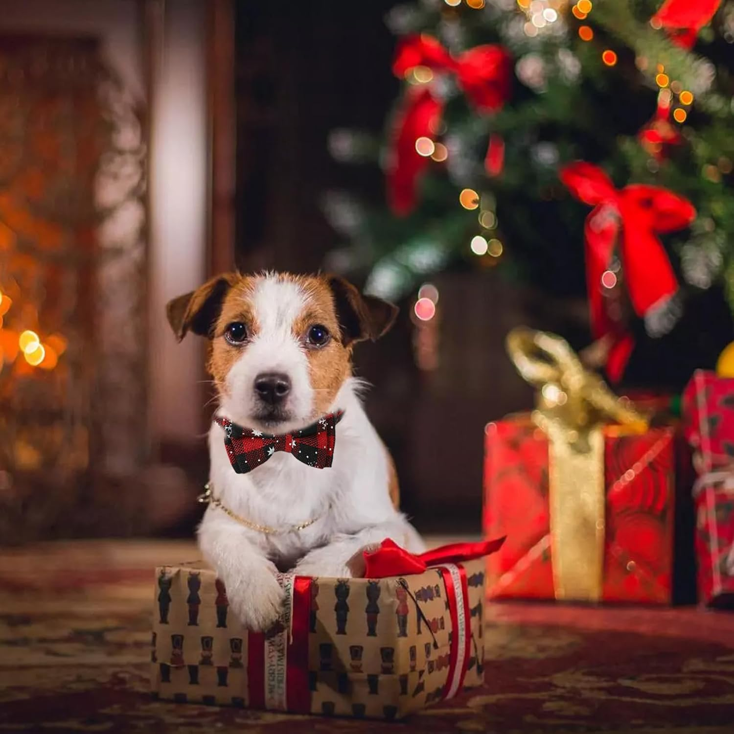 2Pcs Christmas Cat Bow Tie Collars with Bells, Adjustable Cat Collars with Quick Release Buckles, Christmas Red Green Plaid Kitten Collars Bow Ties, Cat Dog Pet Christmas Outfit Costume Accessories image number 3