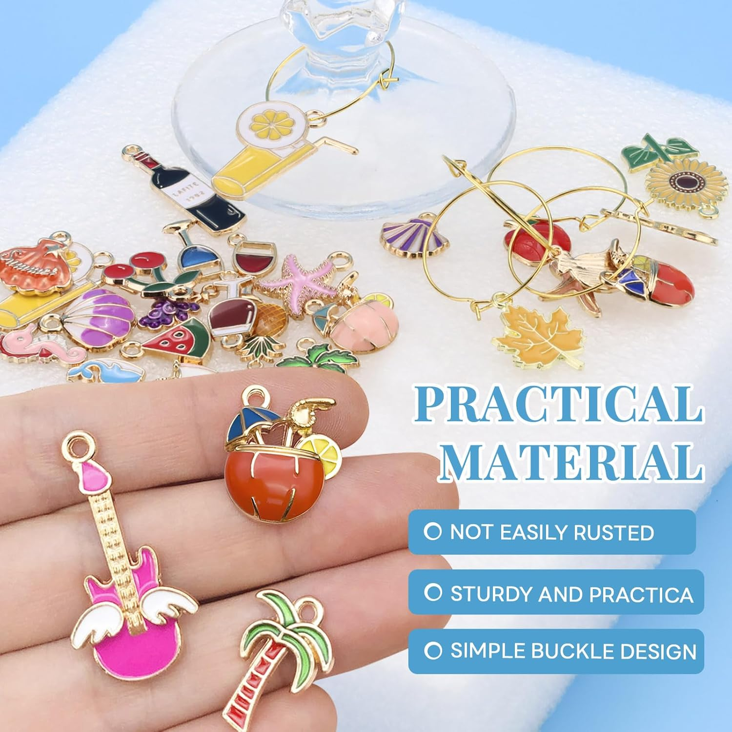 30Pcs Wine Glass Charms, Wine Charms for Stem, Glasses Markers with Gold Rings, Beach Style Drink Identifier Tags for Party Supplies, Wine Tasting image number 3