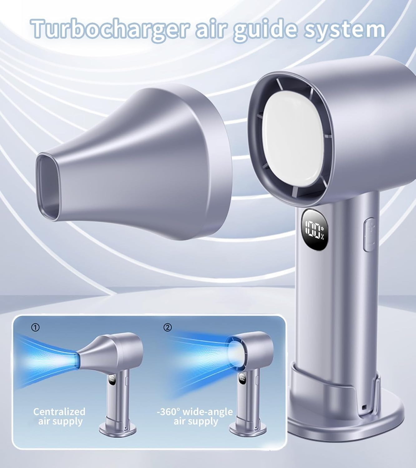 Mini Handheld Fan, Portable Hand Fan, 5000Mah Rechargeable Fan with Display, 100 Wind Speed Levels, Night Light Function, Silver image number 1