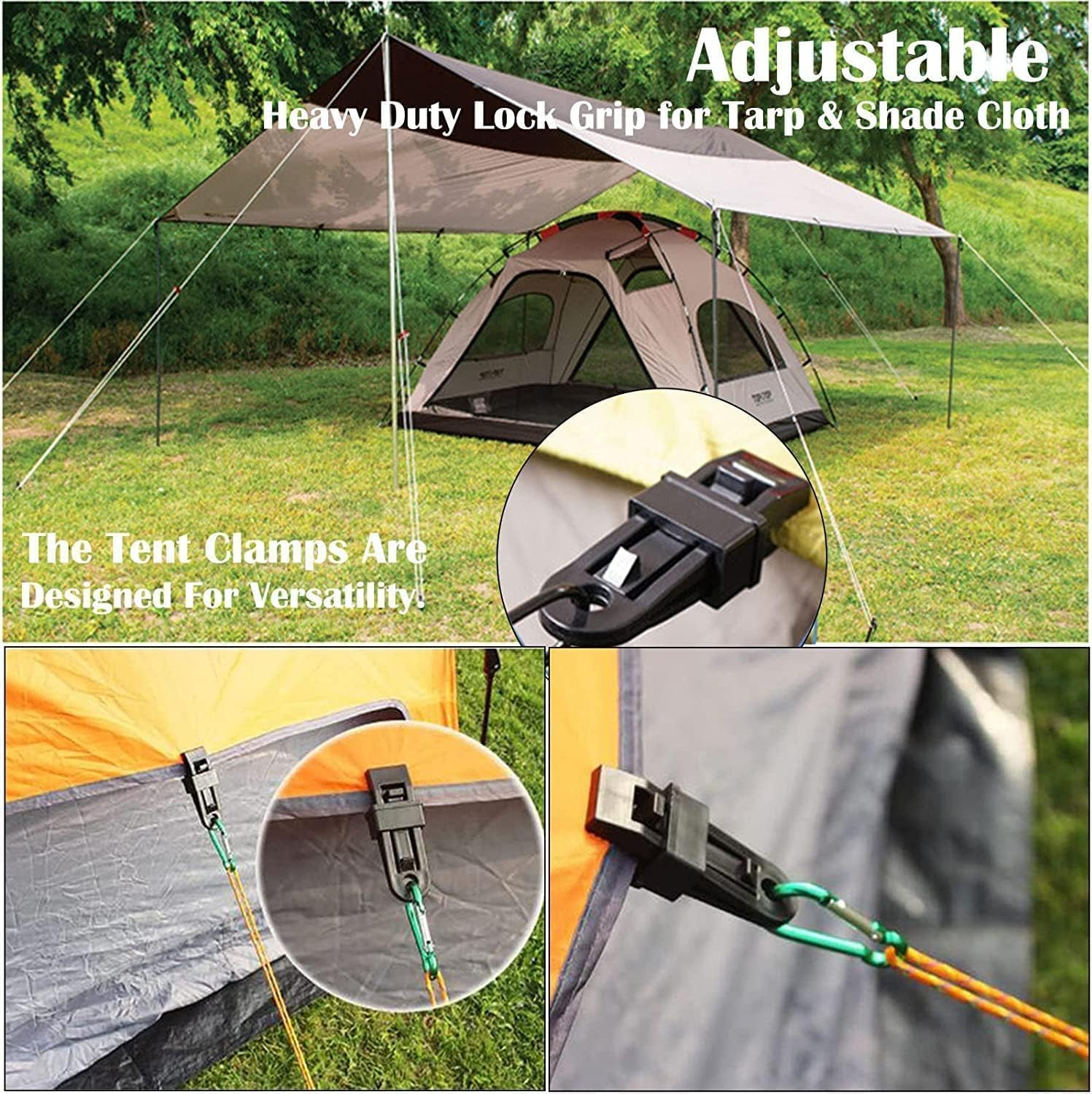 Adjustable Heavy Duty Lock Grip, 20Pcs Tarp Clips Awning Clamps, Plastic Tent Clamp Clips Jaw Snaps Lock Grip Clamps image number 1