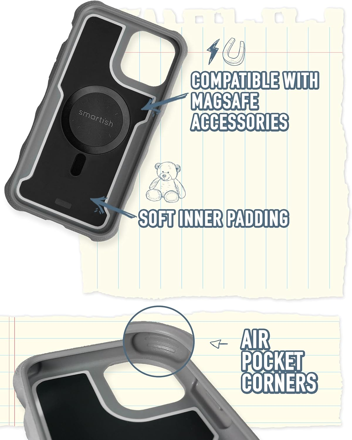 Smartish Iphone 13 Pro Protective Magnetic Case - Gripzilla Compatible with Magsafe [Rugged + Tough] Heavy Duty Grip Armored Cover W/Drop Tested Protection for Apple Iphone 13 Pro - Gray Area image number 3