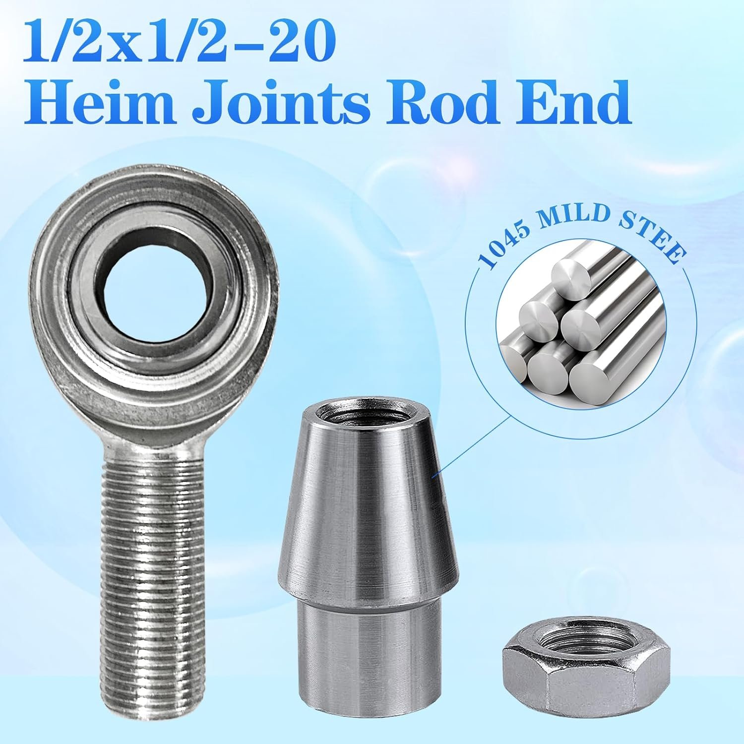 YIFUOK 1/2 X 1/2-20 Heim Joints Rod End Kit Economy with Jam Nuts, Heim Joints Panhard Bar Kit .065 Bungs Rod End Heim Joint LH and Rh(1Set), CM12-XM10 image number 2