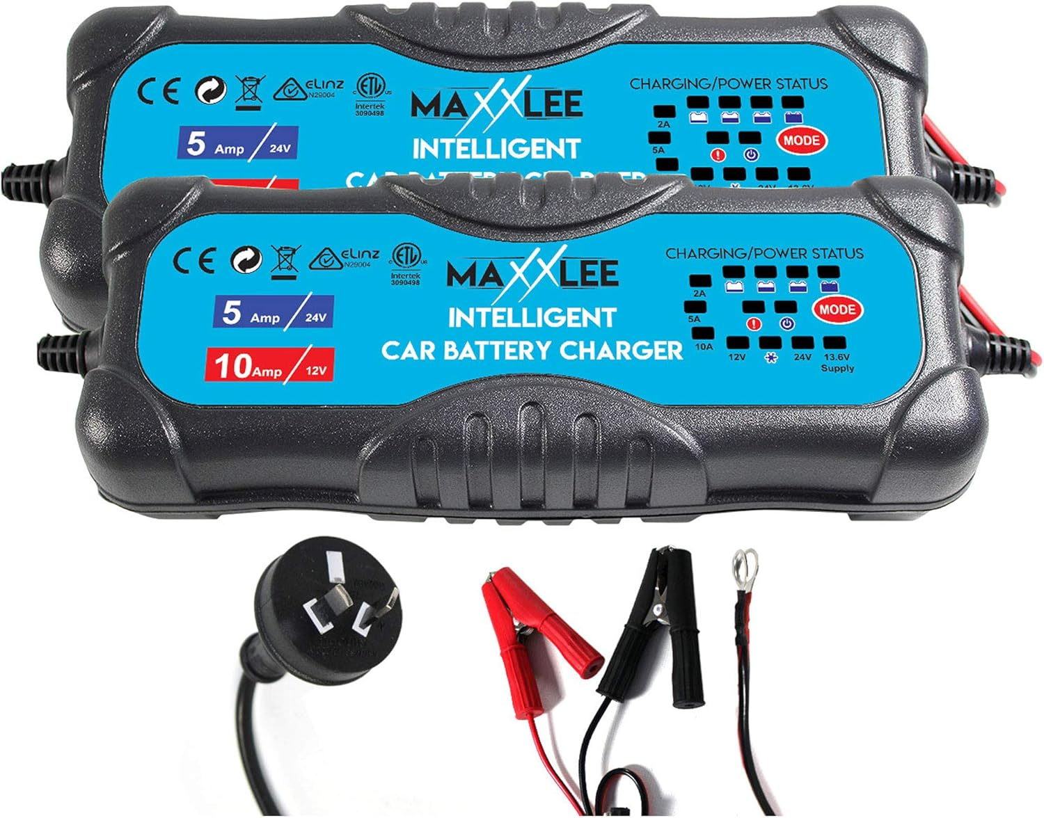 Christmas Birthday Gift Idea, Car 12V 24V Battery Charger, Trickle Charge, 2A 5A 10A Maxxlee, 2 Pcs, Smart Fully Automatic for Automotive Wet MF AGM GEL Lead Acid Batteries 9 Stage Fast, 1 Yr Warranty image number 4