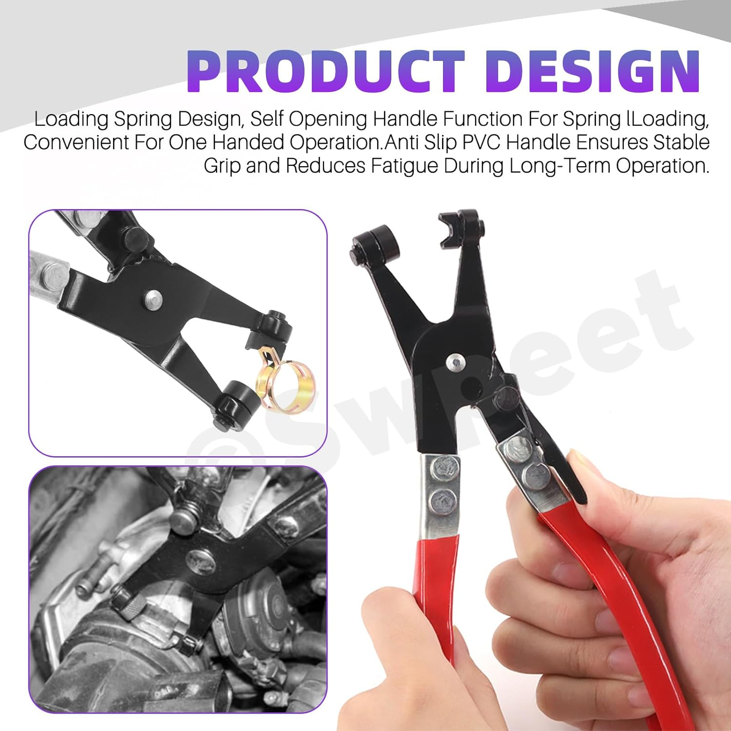 Swpeet 5Pcs 4Types CV Joint Boot Clamp Pliers, Hose Clamp Pliers, ATV CV Axle Boot Clamp Pliers, Clic-R Type Pliers with Gloves Assortment Kit, Car Banding Tools Kit for Most Car image number 1