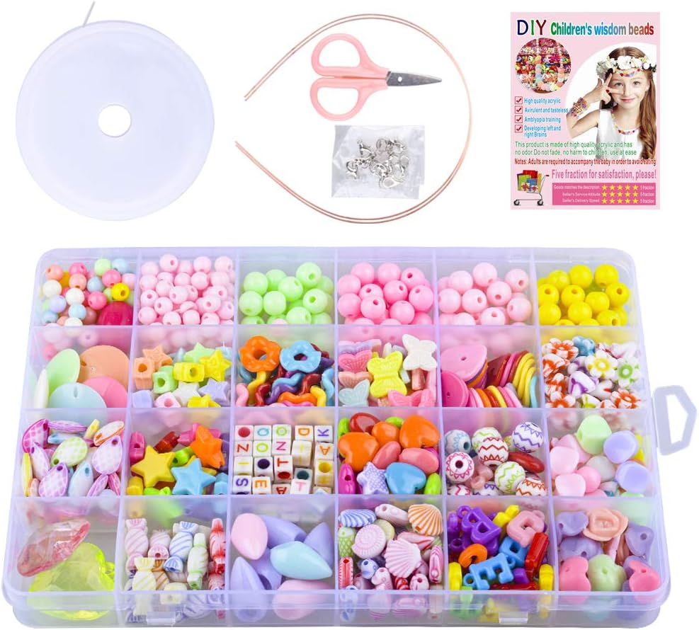 Bracelet Making Kits for Girls Kids: Children DIY Bead Set 4-9 Year Old Kids Girls Birthday Gift Present Aged 3 4 5 6 7 Girls Ideal Gift Wisdom Bead Set (Pink)