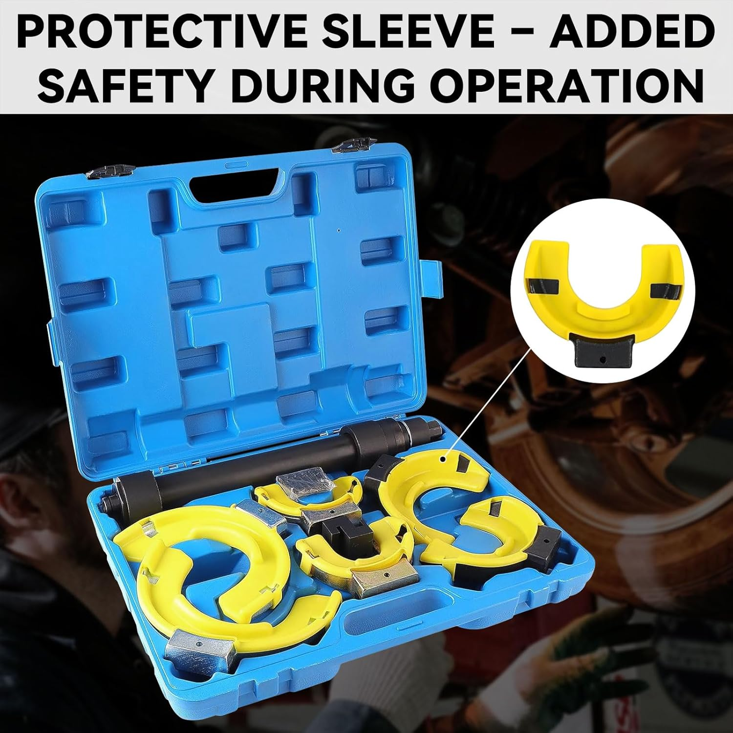 Macpherson Strut Spring Compressor Set Strut Spring Compressor Kit, 3 Adjustable Yokes for 80-115Mm, 110-150Mm, 140-195Mm, Shock Absorber Coil Removal Tool with Protective Sleeve and Carrying Case image number 6